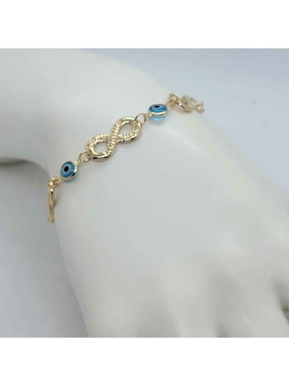 Brand New Brazilian 18k Gold Filled Blue Evil Eye with infinite Bracelet
